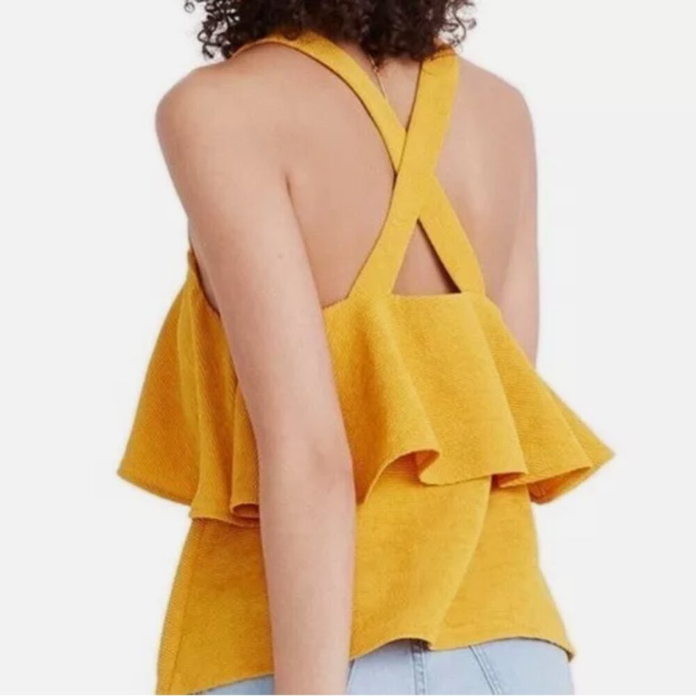Madewell Textured Mustard Yellow Criss Cross Layered Top XXS Fits XS Summer 2018